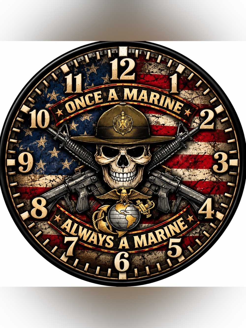 Once a Marine Always a Marine Skull 9”Wall Clock - Black/Red/Blue